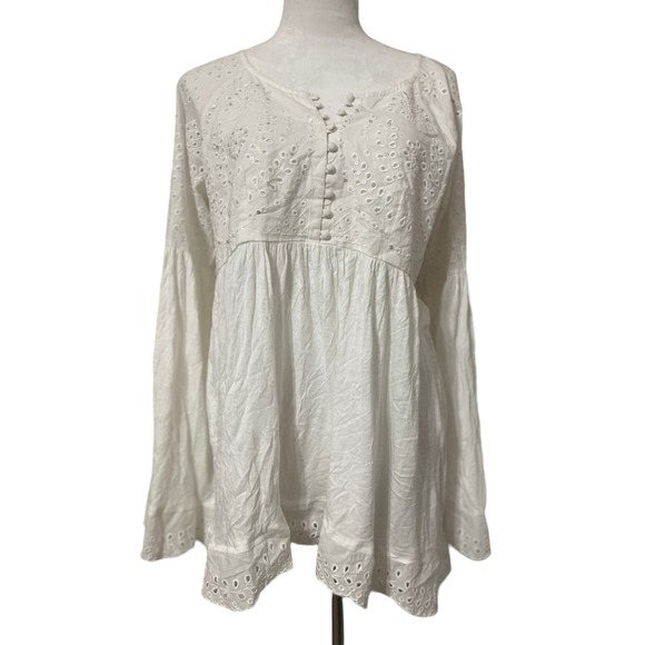 Free People Tops - Free People Sea of Love Blouse Ivory NWOT Boho Eyelet Bell Sleeve